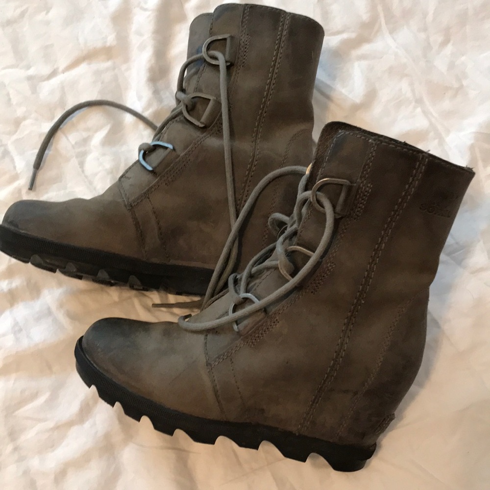 Sorel grey wedge Joan of arctic boots ankle boots lace up boots
